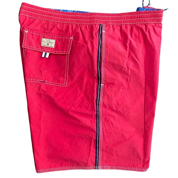 Vtg Tommy Hilfiger Men's XL Red Stripe Spell Out Lined Swim Trunks Shorts Beach - Picture 3 of 12